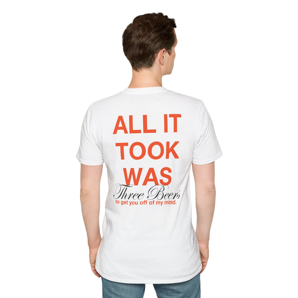 Gildan Softstyle T-Shirt — "All It Took Was Three Beers" Graphic Tee (Jax Jordening)
